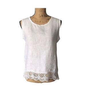 White Laura Bianchi linen tank with lace trim